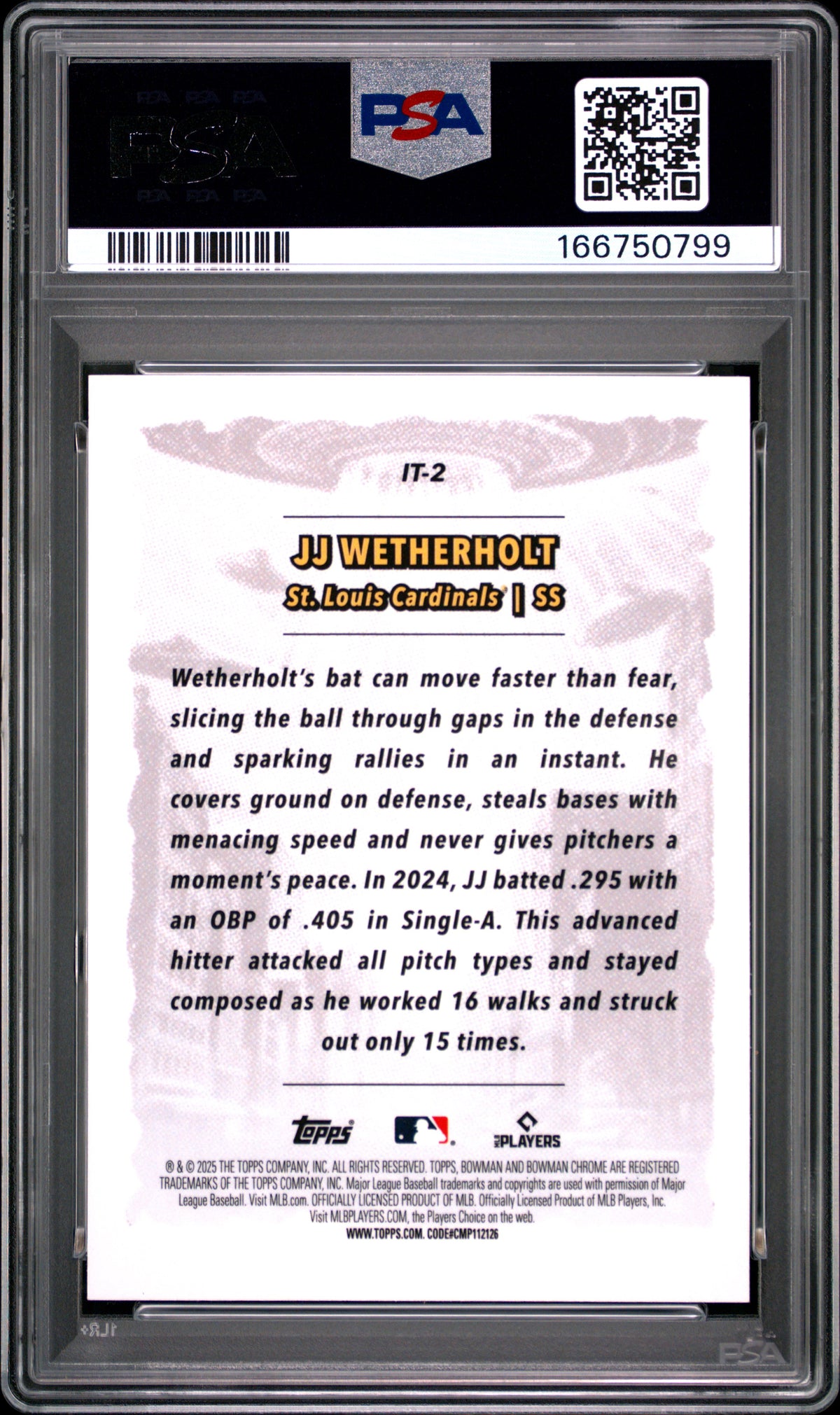 2025 Bowman Chrome It Came To The League JJ Wetherholt #IT-2 PSA 9