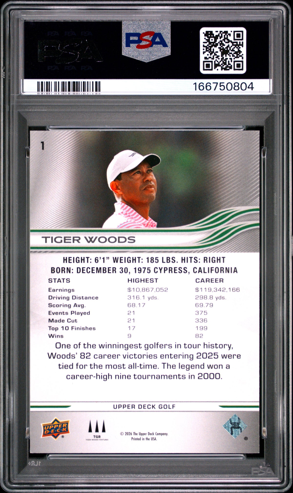 2026 Upper Deck Golf Tiger Woods #1 Deluxe 109/250 PSA 8.5