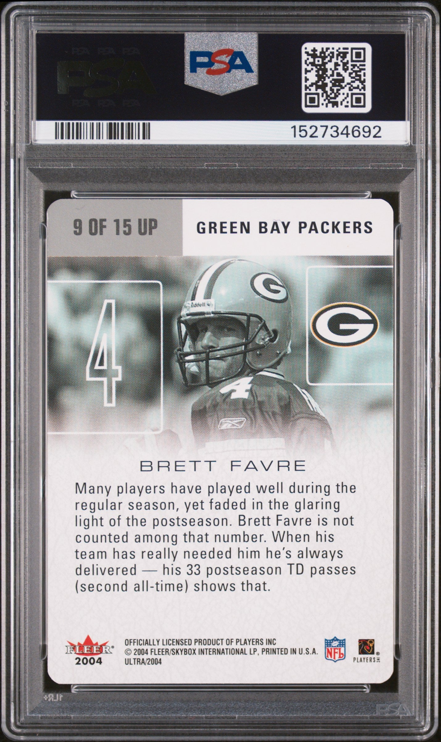 2004 Ultra Ultra Performers Brett Favre #9 Gold D C PSA 10