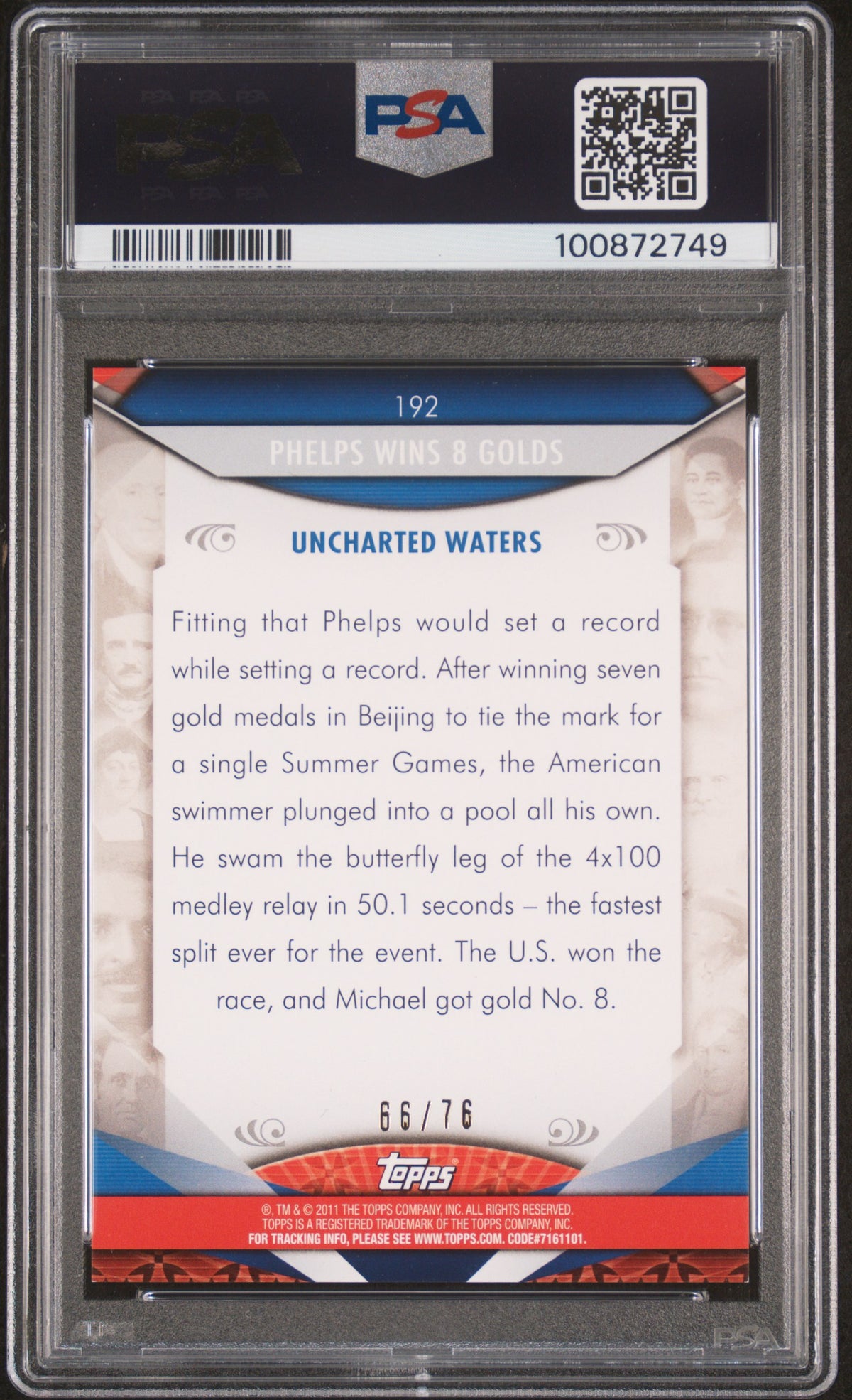 2011 Topps American Pie Michael Phelps 66/76 #192 PSA 9