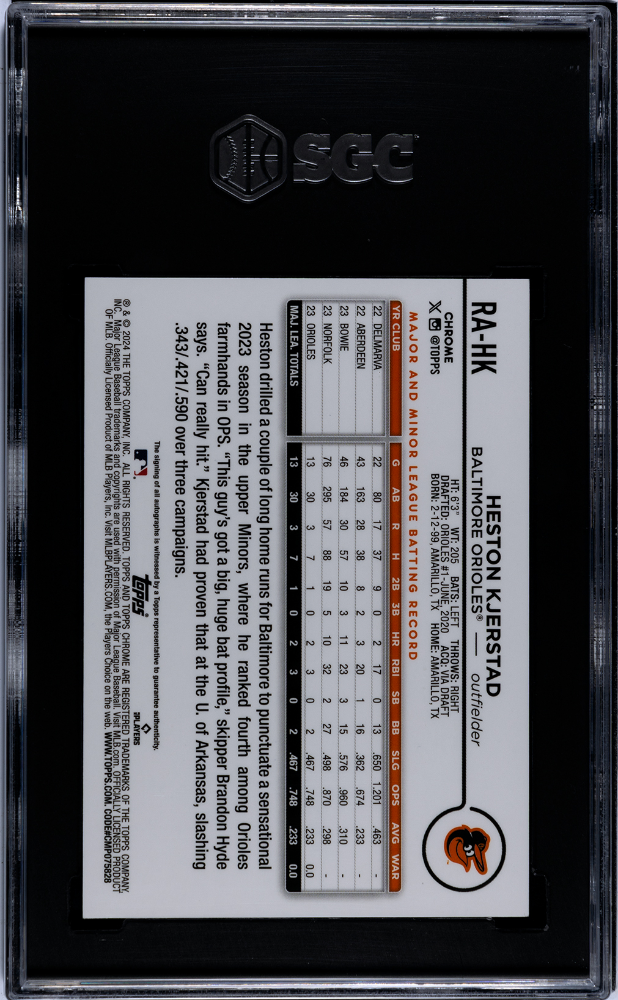 2024 Topps Chrome Heston Kjerstad #HK Auto Blue Raywave 057/150 SGC 9 Auto 10