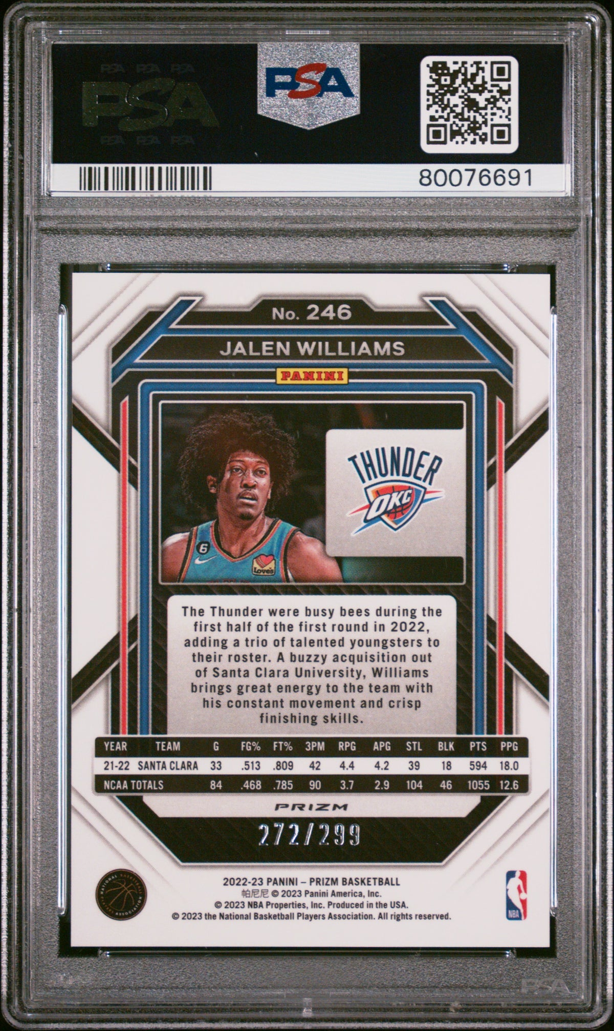 2022 Panini Prizm Jalen Williams #246 Red RC 272/299 PSA 10