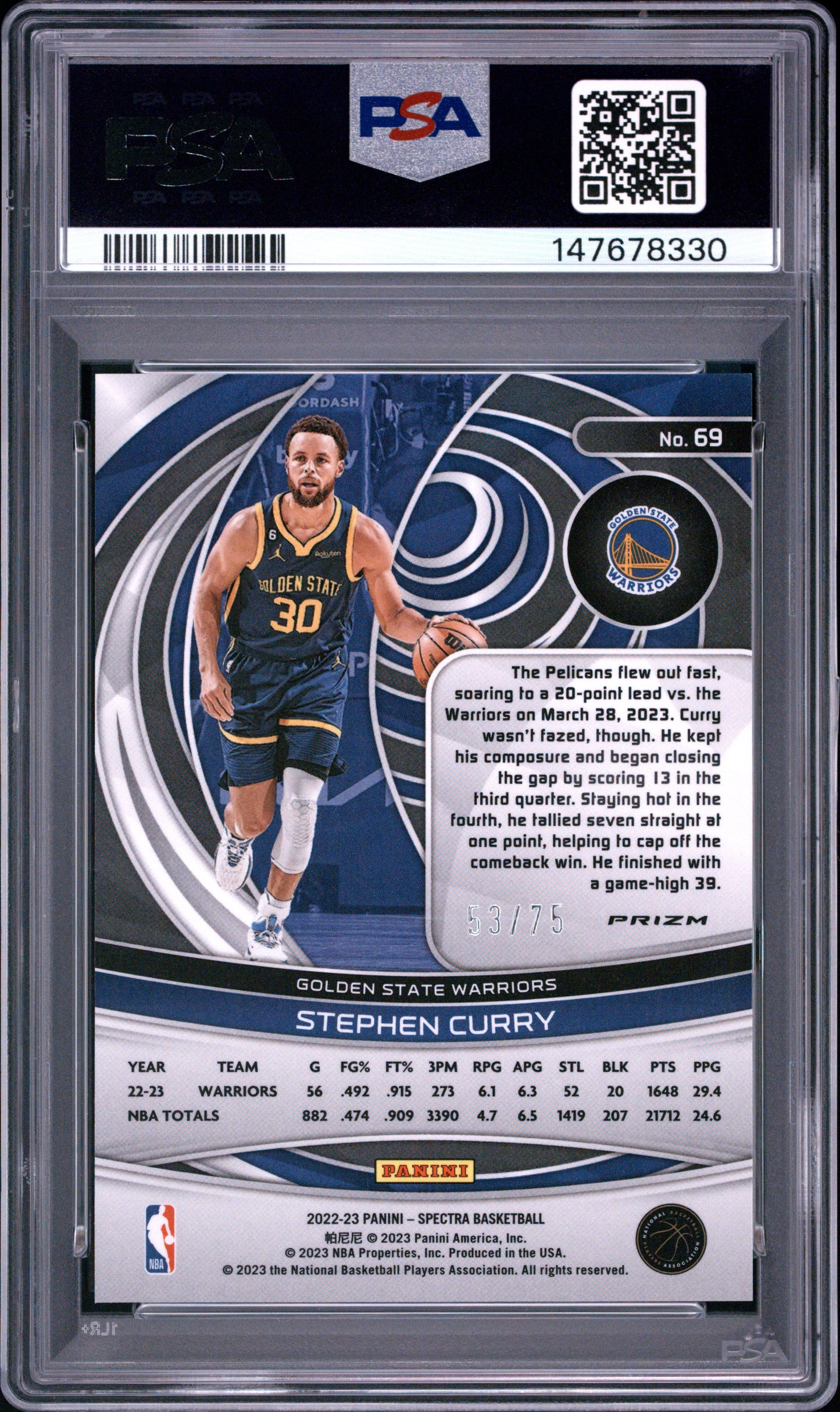 2022 Panini Spectra Stephen Curry #69 Asia Red & Yellow PSA 10