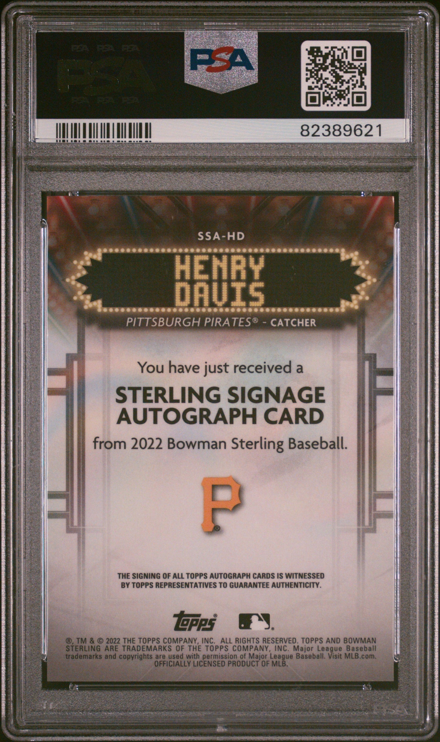 2022 Bowman Sterling Signage Auto Henry Davis #SSA-HD Red Refractor 1/1 PSA 10