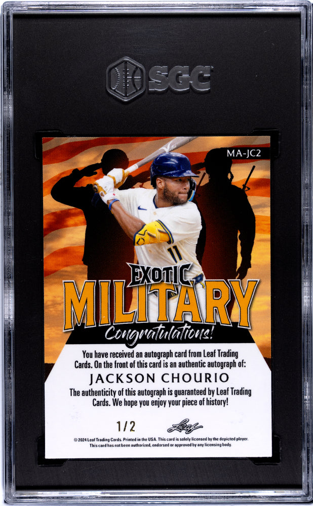 2024 Leaf Exotic Military Jackson Chourio #MA-JC2 Autograph Marines 2/2 SGC 10