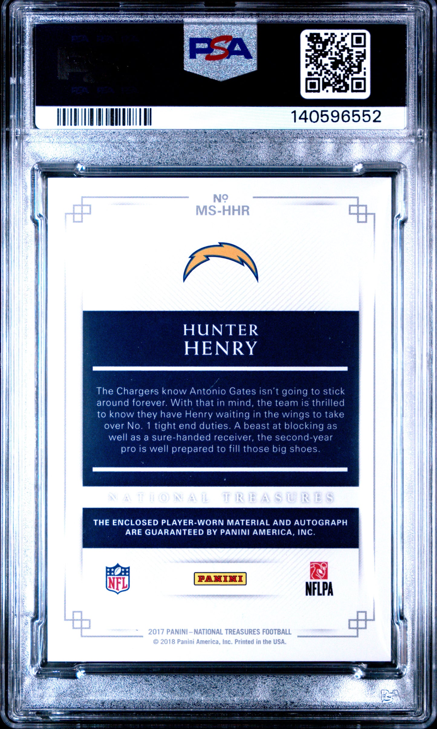 2017 Panini National Treasures Material Signatures Hunter Henry #HHR 25/25 PSA 8