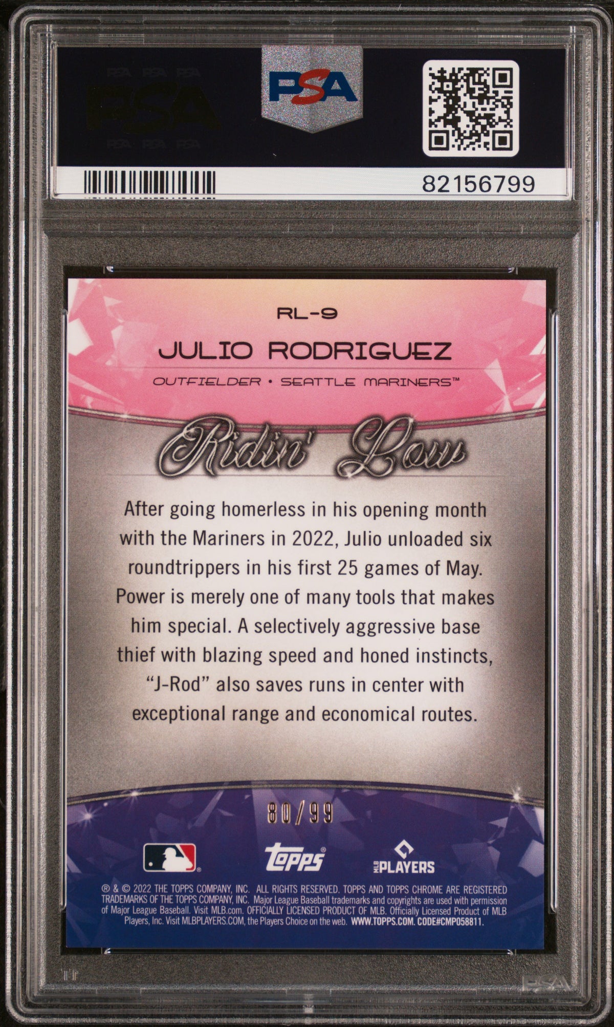 2022 Topps Chrome Ben Baller Ridin' Low Julio Rodriguez #RL-9 Green 80/99 PSA 10