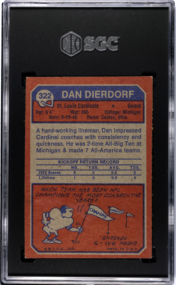 1973 Topps Dan Dierdorf #322 SGC 5