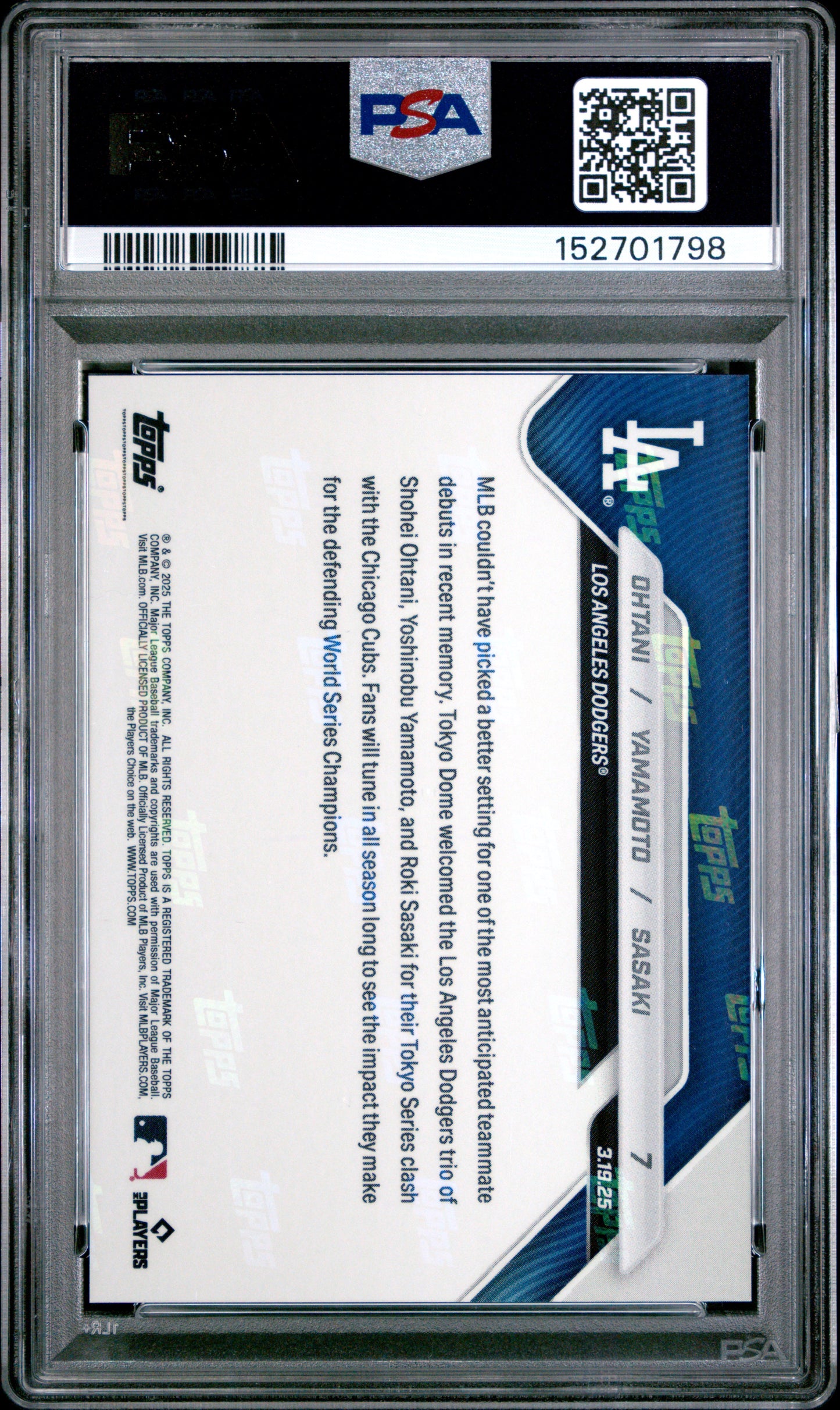 2025 Topps Now Ohtani Yamamoto Sasaki #7 PSA 10