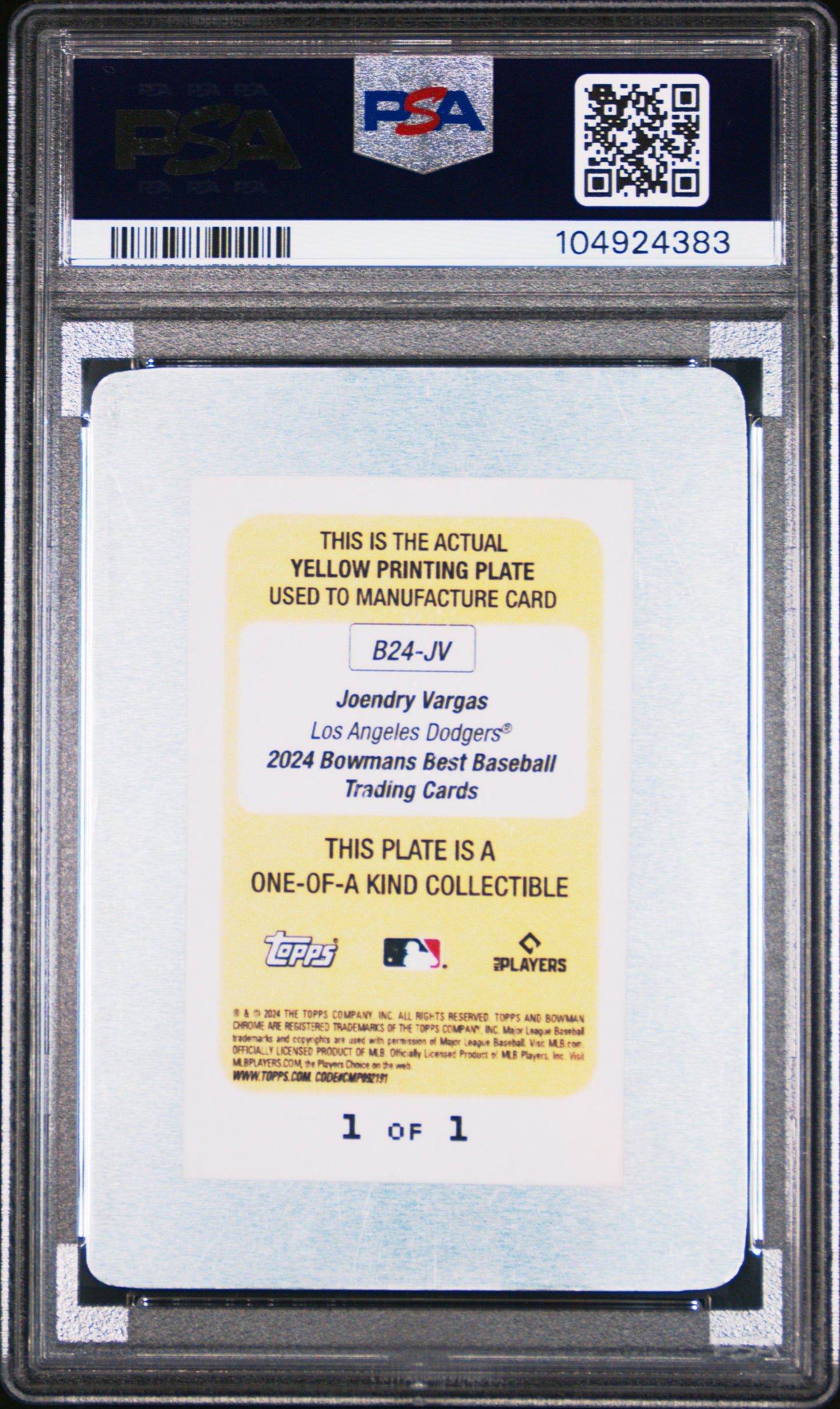 2024 Bowman's Best Best Of 2024 Autographs Joendry Vargas Ylw Plate 1/1 PSA A