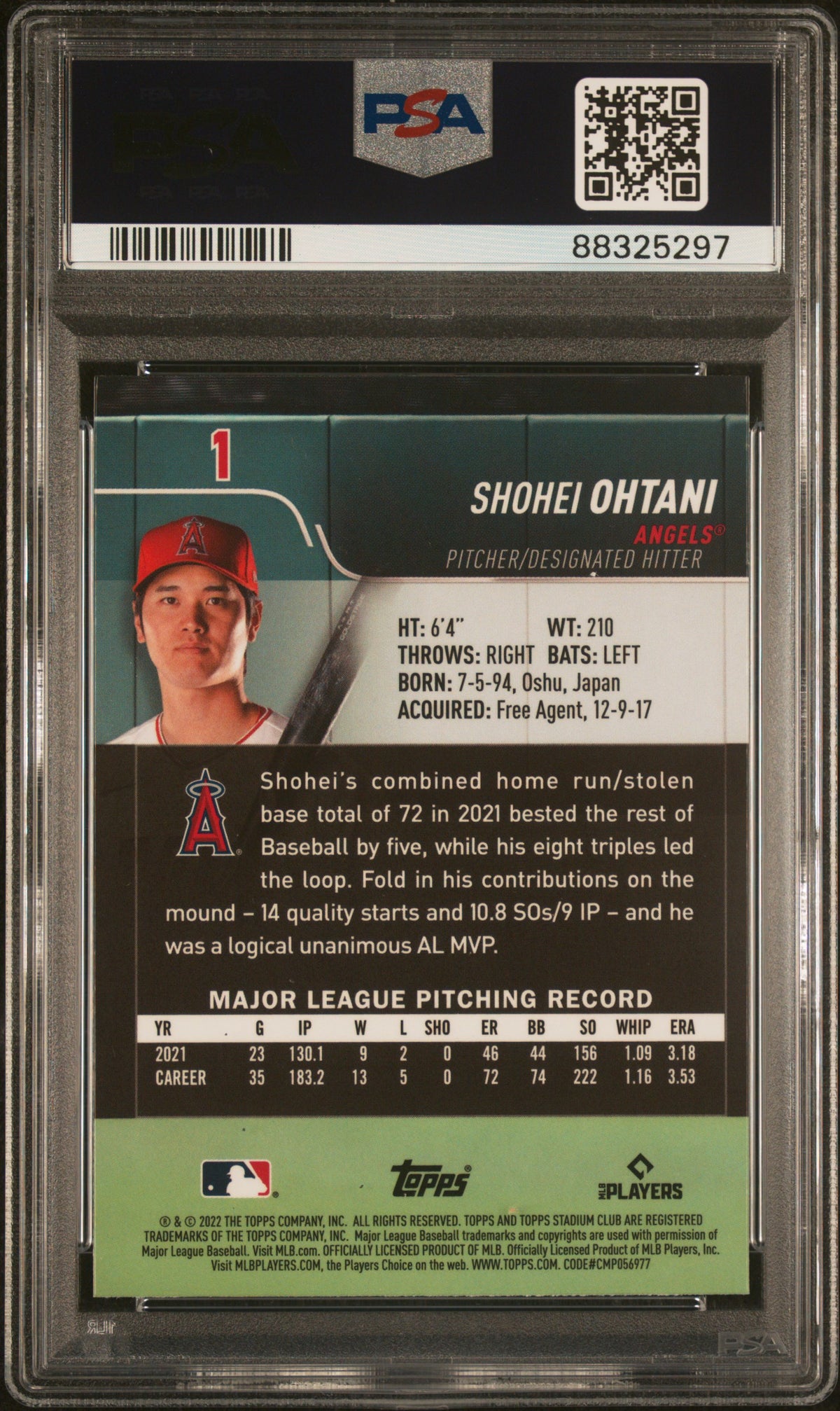 2022 Topps Stadium Club Chrome Shohei Ohtani #1 X Fractor PSA 10