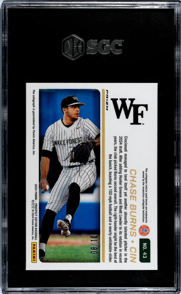 2024 Panini Prospect Edition Chase Burns #43 Autograph Gold Prizm SGC 9.5