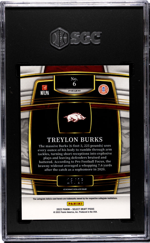 2022 Select Draft Picks Treylon Burks #6 Neon Orange Pulsar Prizm /26 SGC 9.5
