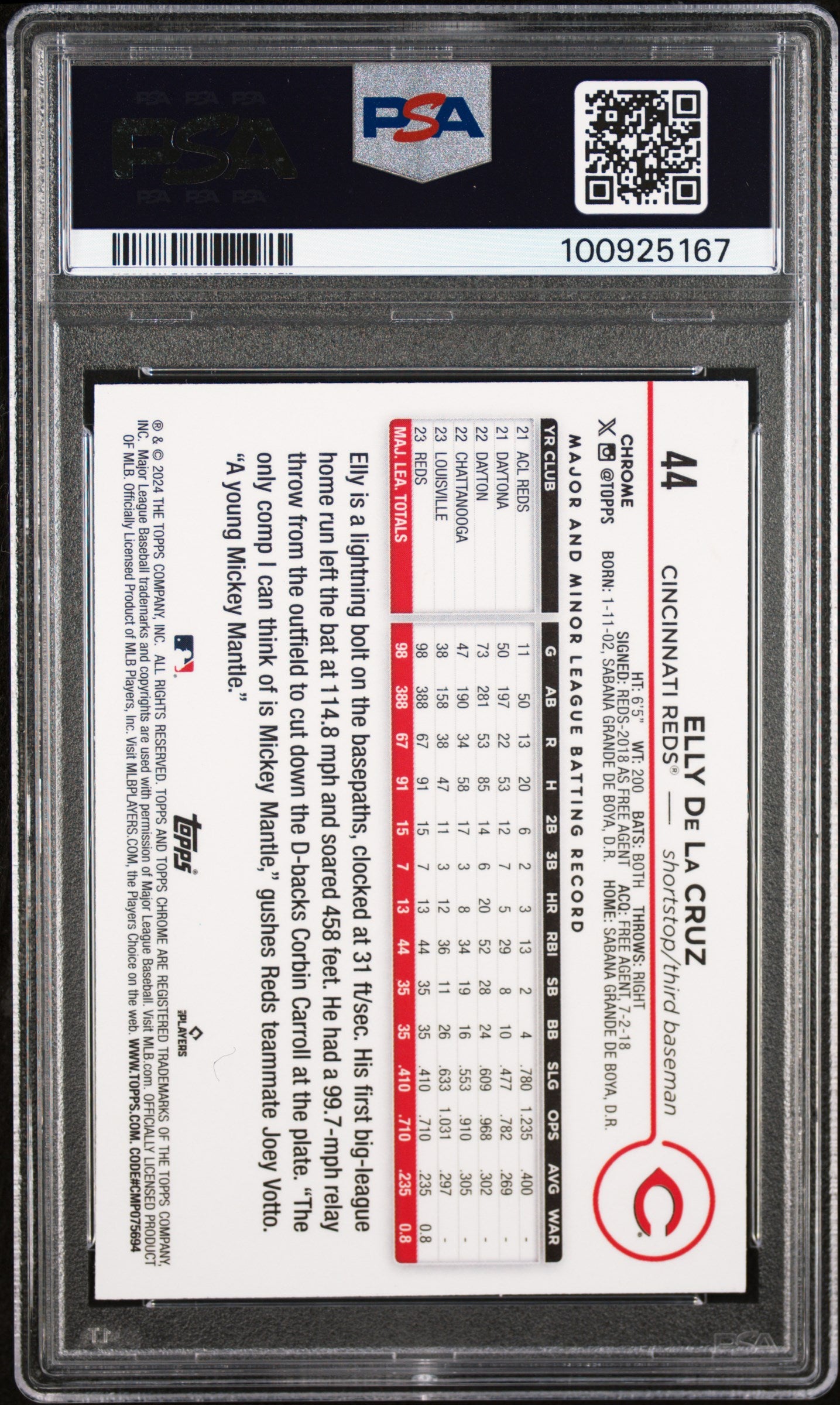 2024 Topps Chrome Elly De La Cruz #44 Raywave RC PSA 10