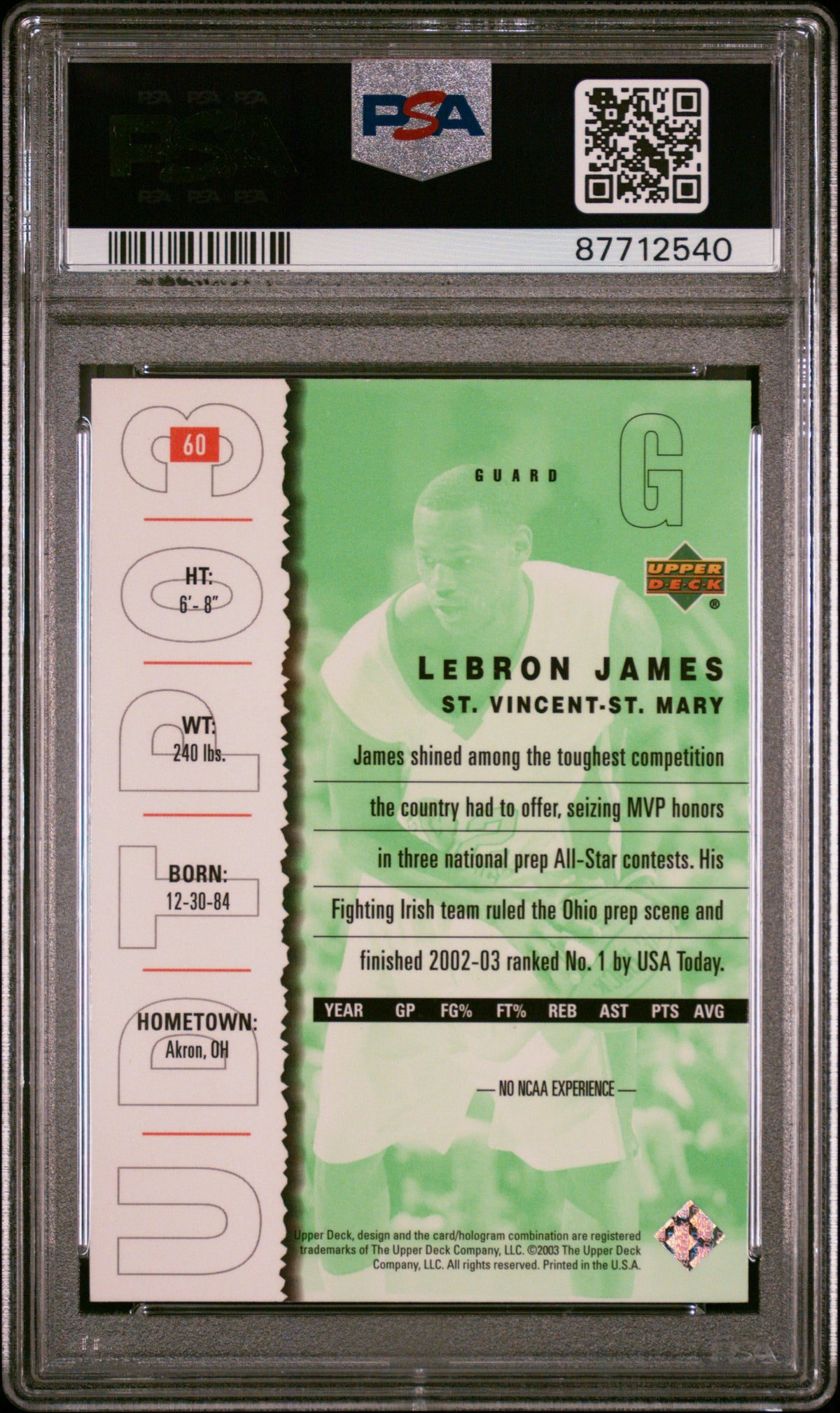 2003 Upper Deck Top Prospects LeBron James #60 PSA 10