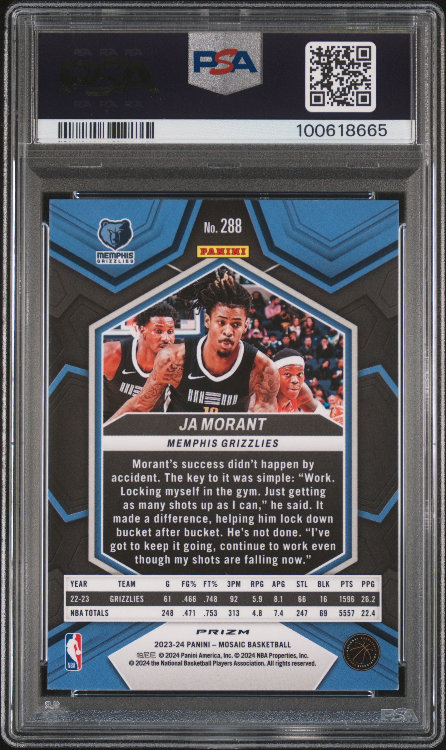 2023 Panini Mosaic Ja Morant #288 White Sparkle PSA 10
