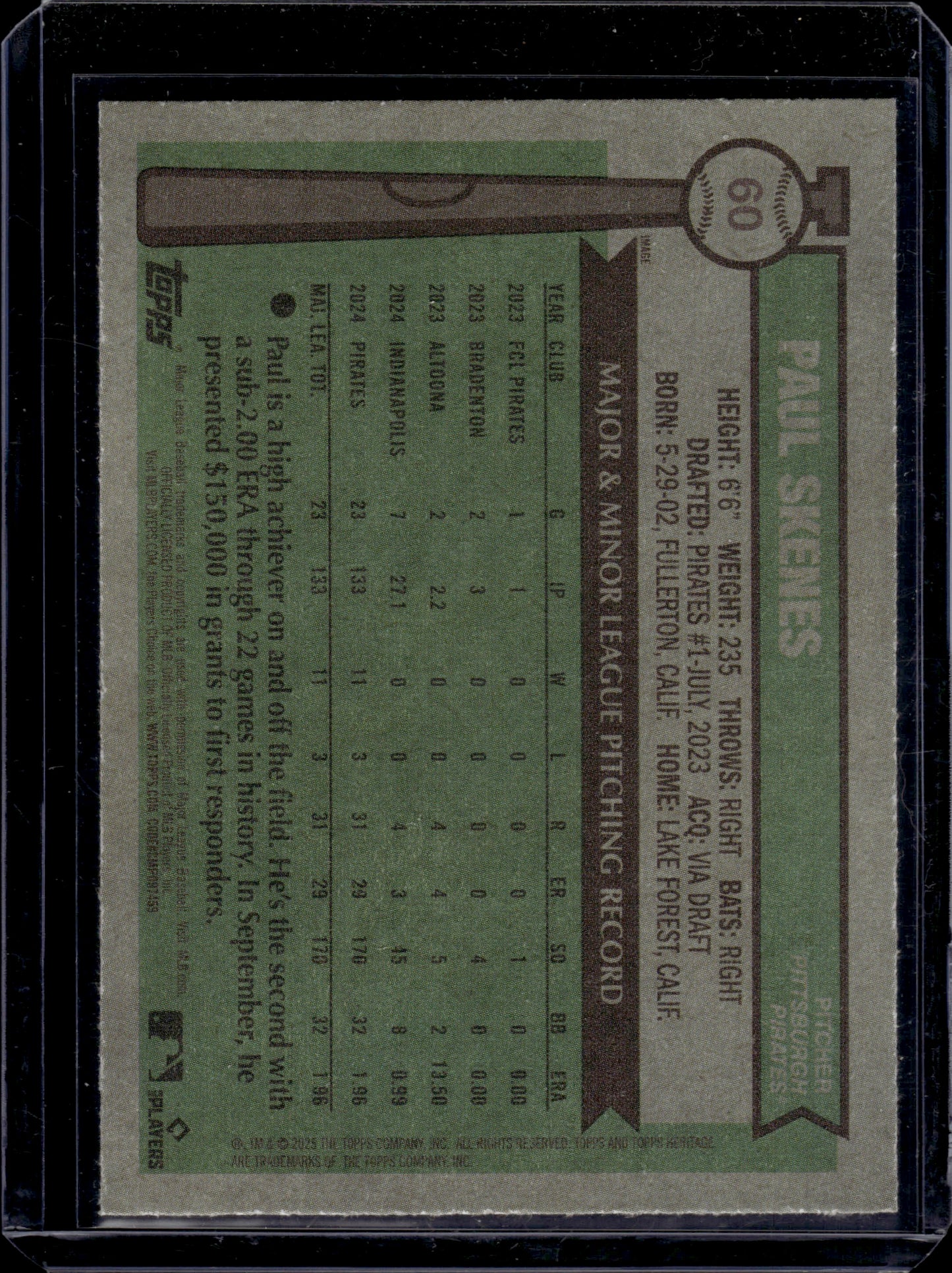 2025 Topps Heritage Paul Skenes #60