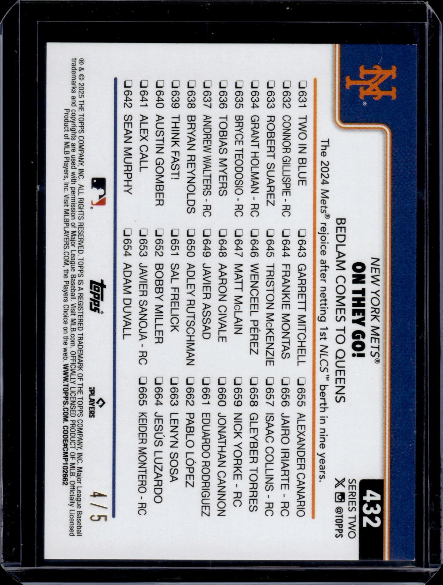2025 Topps New York Mets #432 On They Go! Bedlam Comes To Queens 4/5