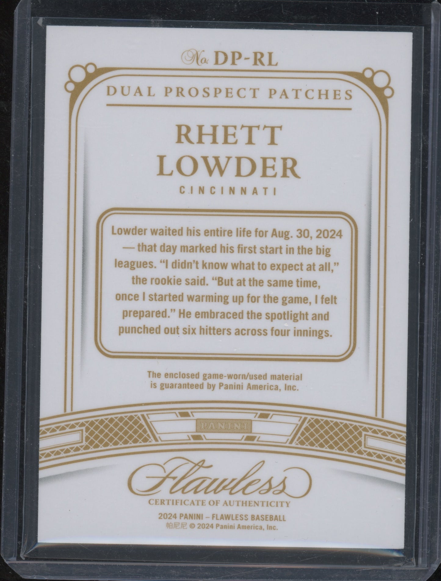 2024 Panini Flawless Rhett Lowder #DP-RL 04/20 Patch