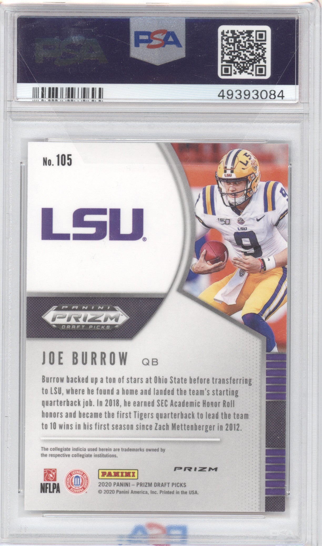 2020 Panini Prizm Draft Picks Joe Burrow #105 Red PSA 10
