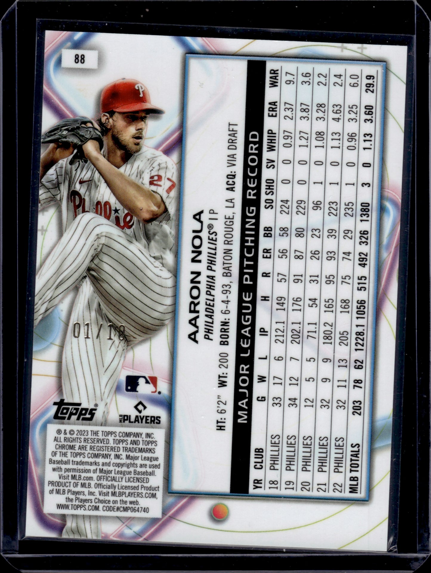 2023 Topps Cosmic Chrome Aaron Nola #88 Black Eclipse 01/10
