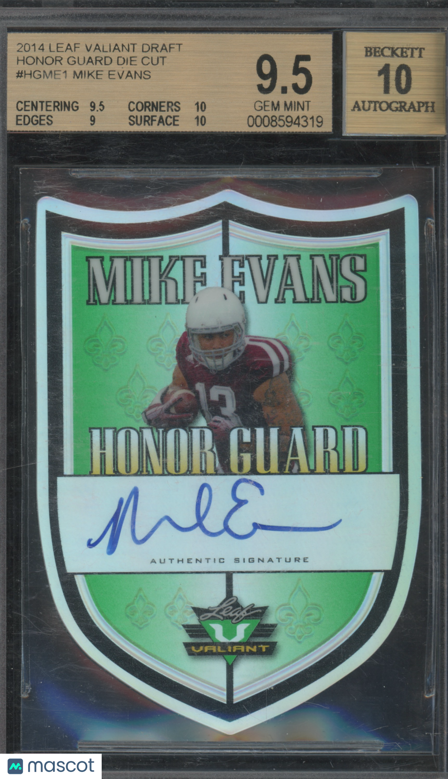 2014 Leaf Valiant Draft Honor Guard Die Cut Mike Evans #HGME1 BGS 9.5 Auto 10