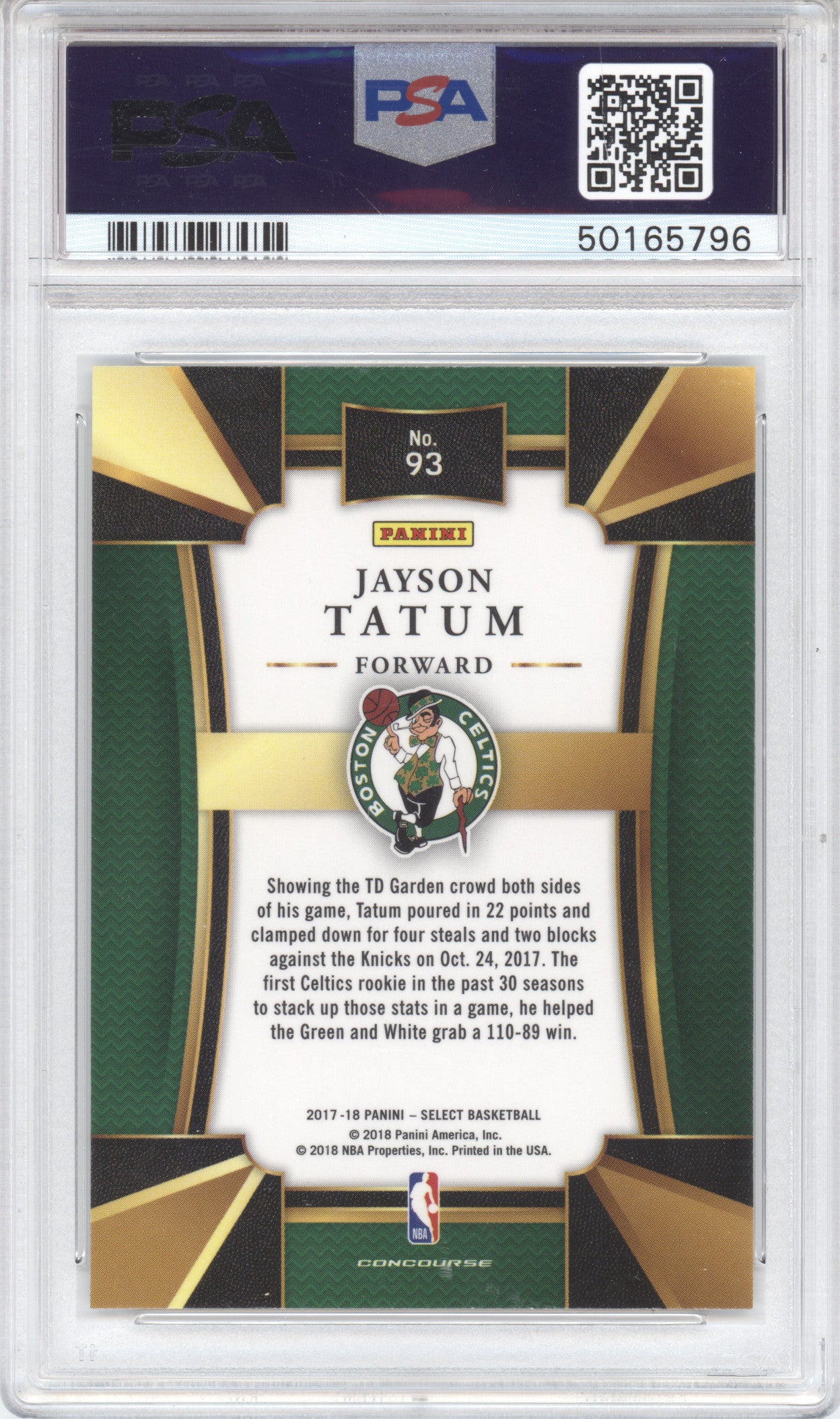 2017 Panini Select Jayson Tatum #93 RC PSA 10