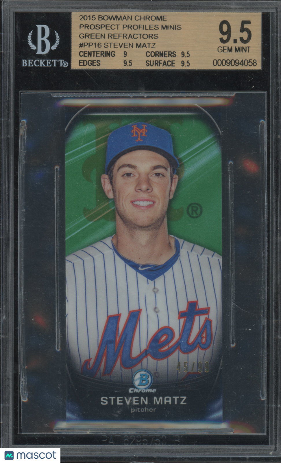 2015 Bowman Chrome Prospect Minis Green Refractors Steven Matz #PP16 BGS 9.5