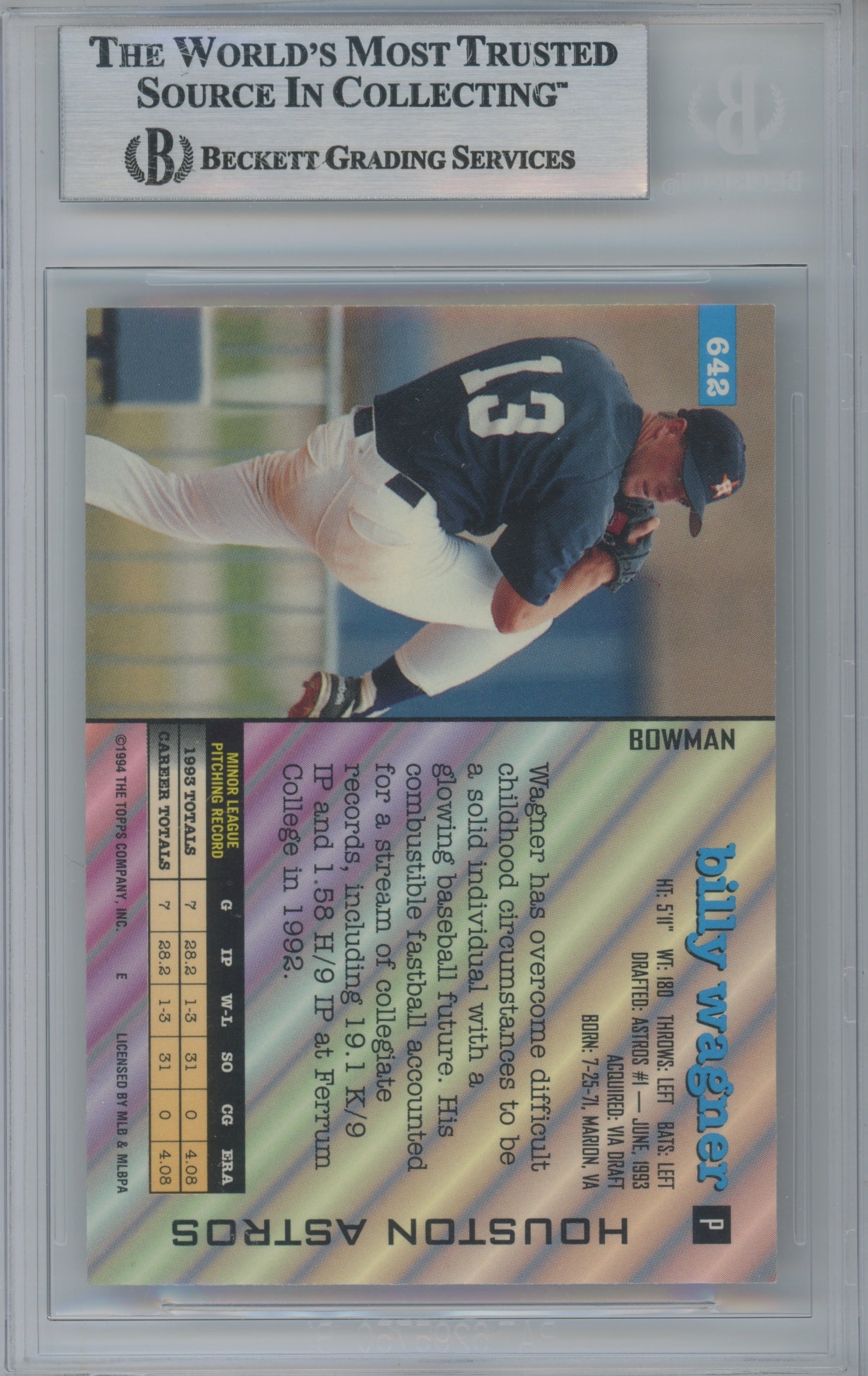 1994 Bowman Billy Wagner #642 Rookie BGS 9