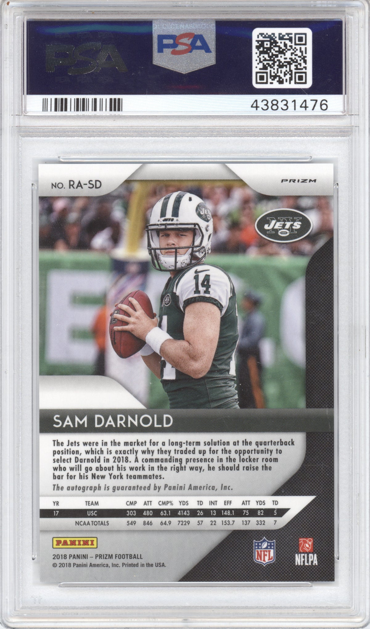 2018 Panini Prizm Rookie Autographs Sam Darnold #SD Red White & Blue PSA 10