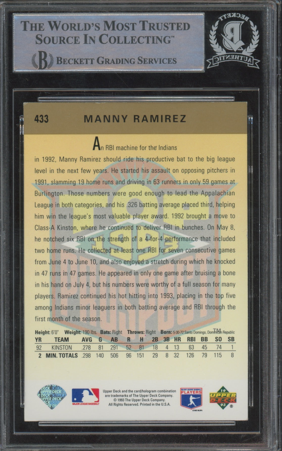 1993 Upper Deck Manny Ramirez #433 Auto A