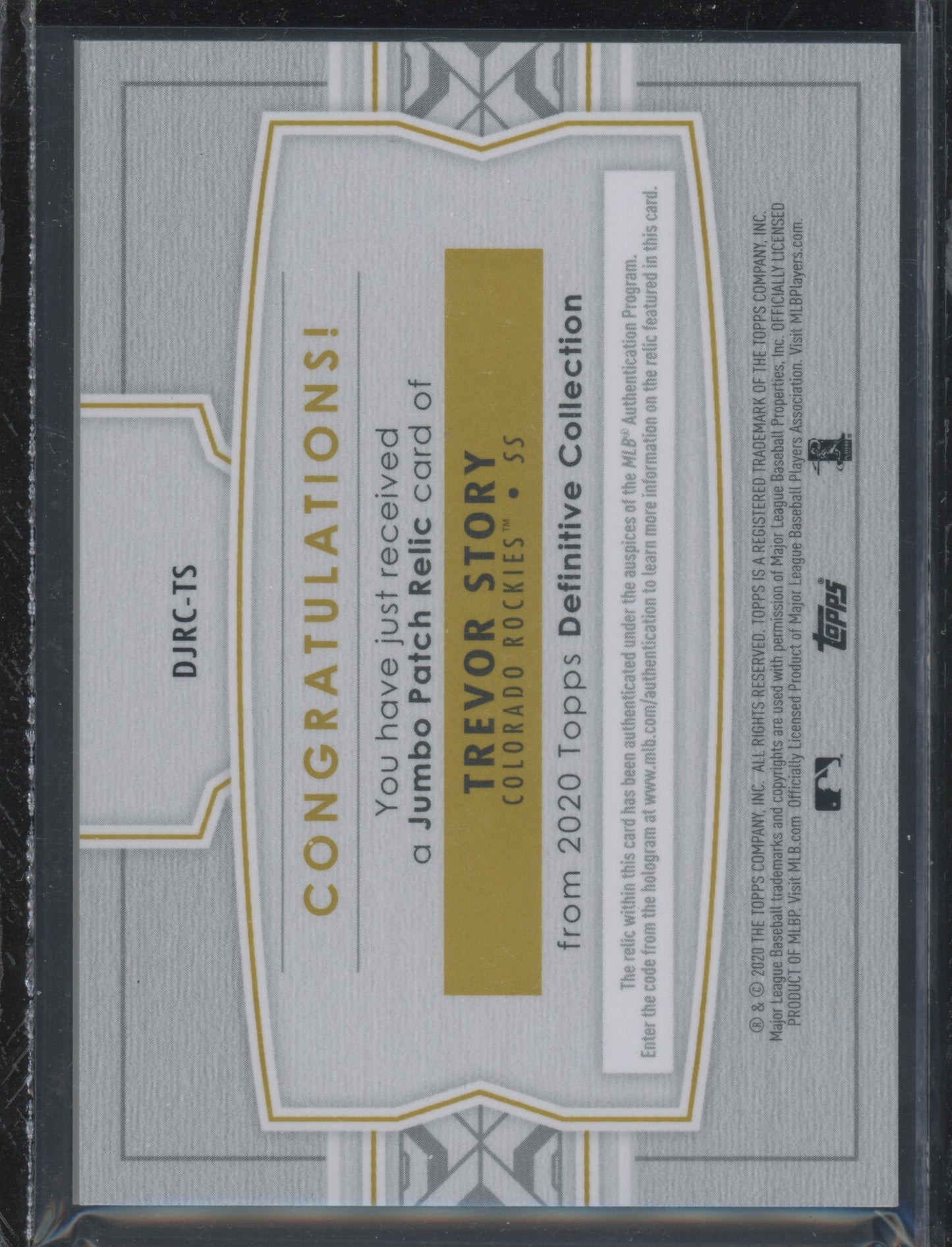 2020 Topps Definitive Collection Trevor Story #DJRC-TS 09/15 Jumbo Patch