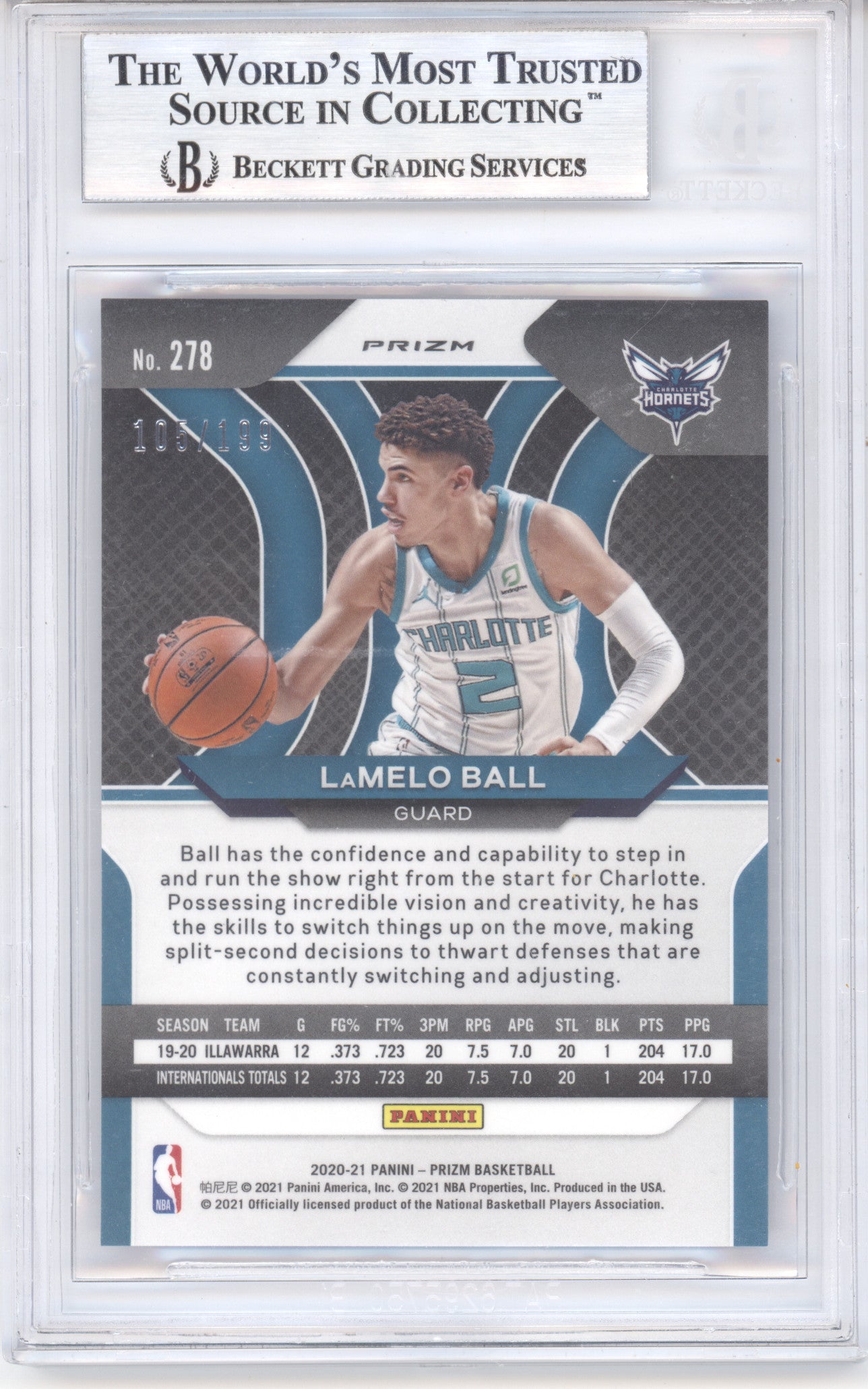 2020 Panini Prizm LaMelo Ball #278 Blue 105/199 RC BGS 9