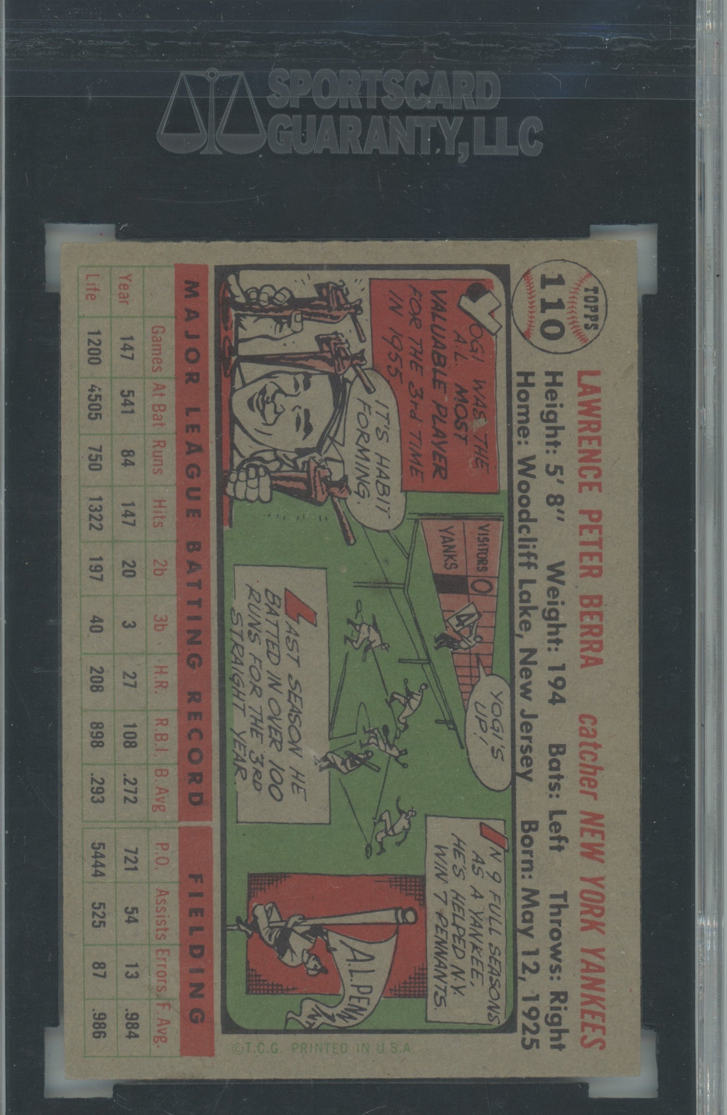 1956 Topps Yogi Berra #110 Gray Back SGC 7