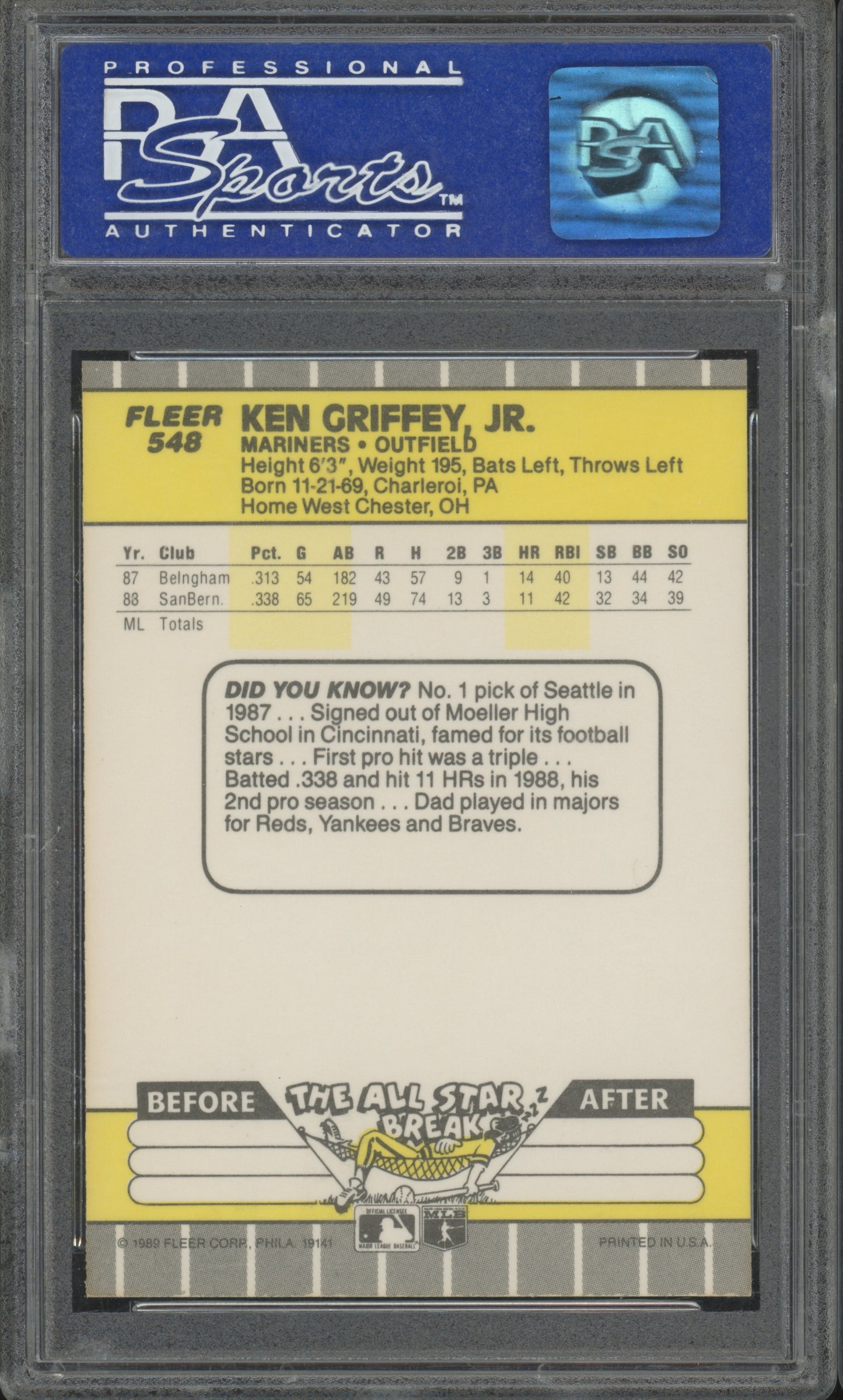 1989 Fleer Ken Griffey JR. #548 PSA 9