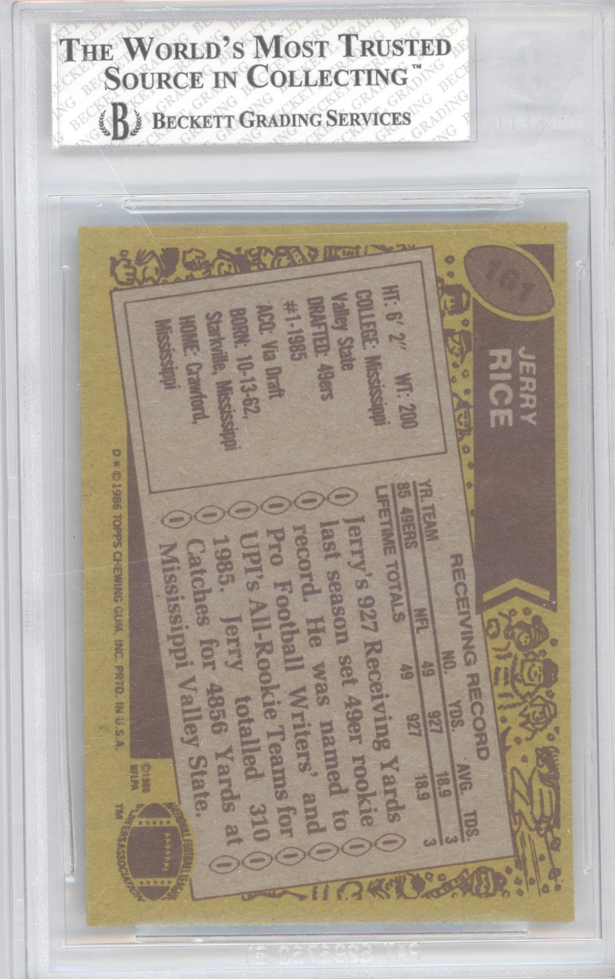 1986 Topps Jerry Rice #161 RC BGS 7.5