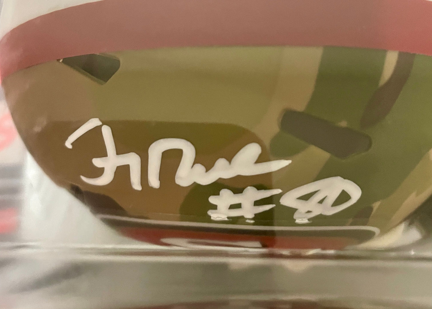 Jerry Rice San Francisco 49ers Autographed Camo Alternate Football Mini Helmet