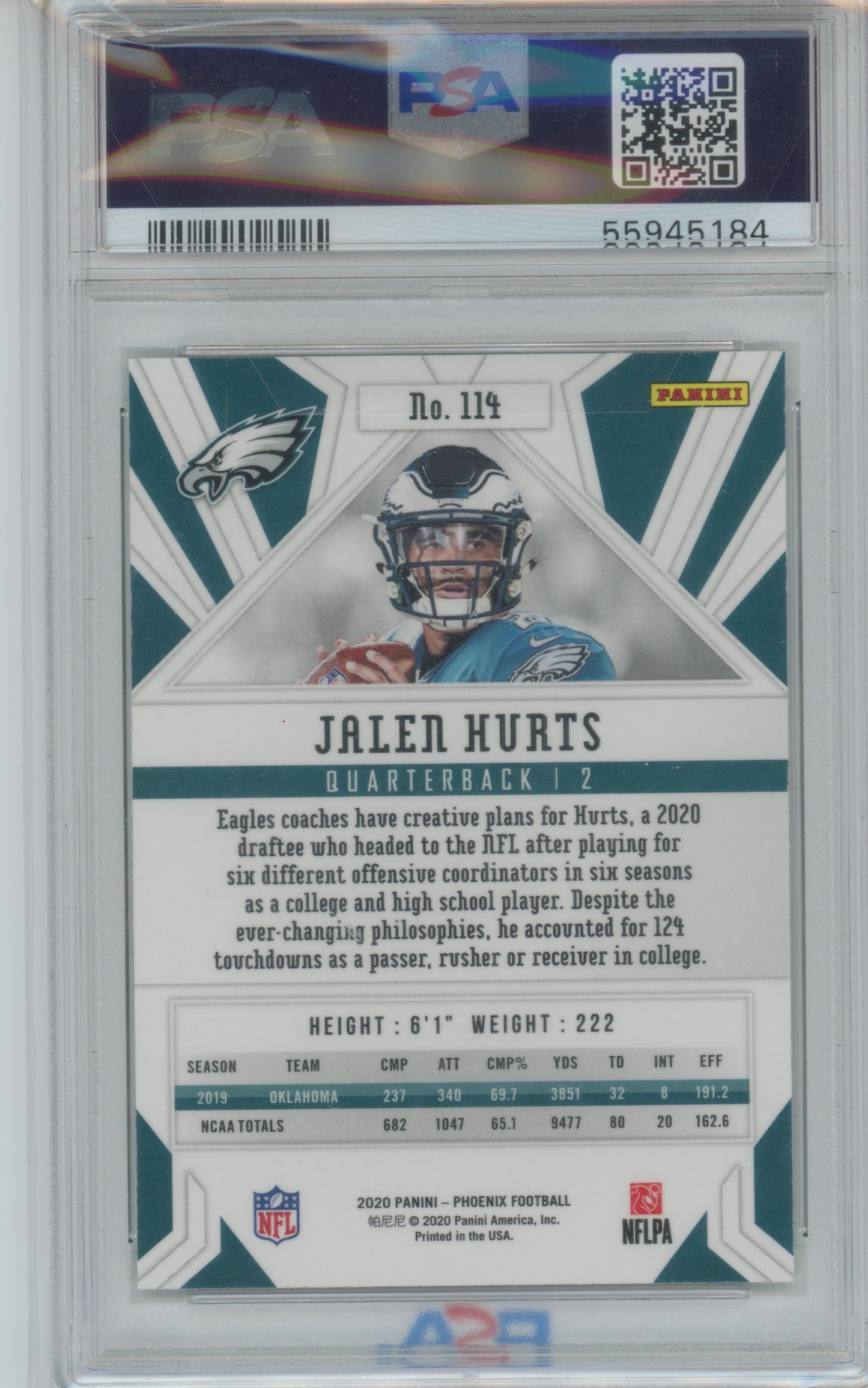 2020 Panini Phoenix Jalen Hurts #114 Fire Burst PSA 9