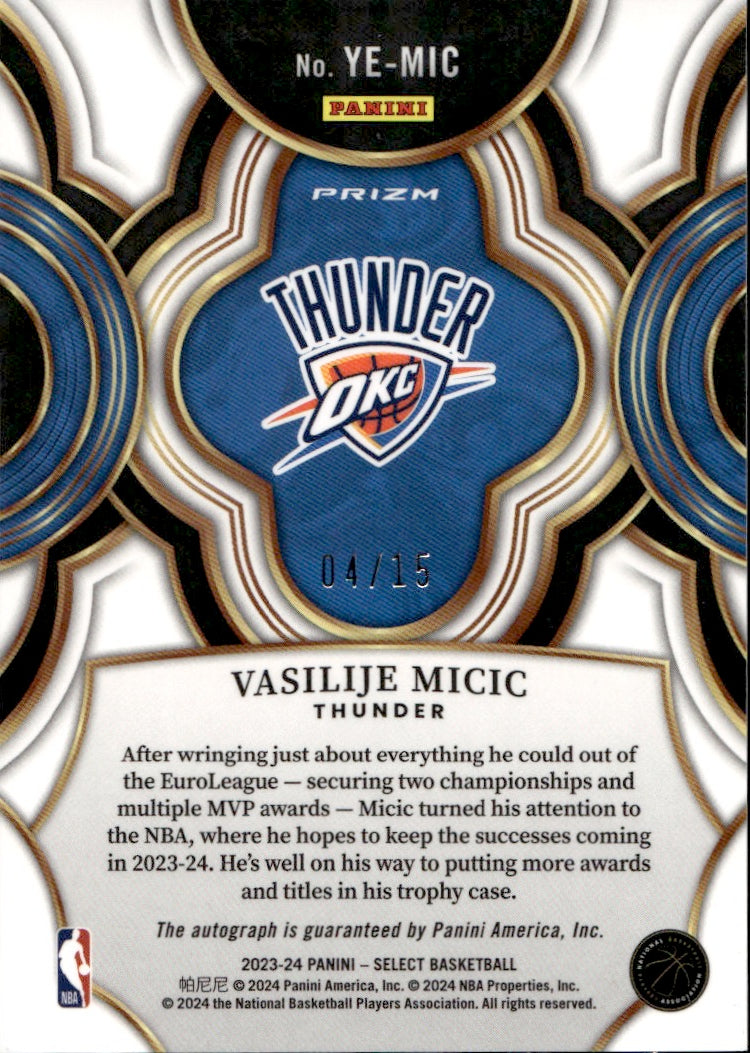 2024 2023-24 Panini Select Vasilije Micic #YE-MIC Youth Explosion 04/15