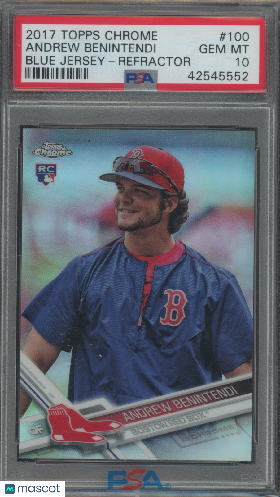 2017 Topps Chrome Andrew Benintendi #100 Blue Jersey Refractor Rookie PSA 10