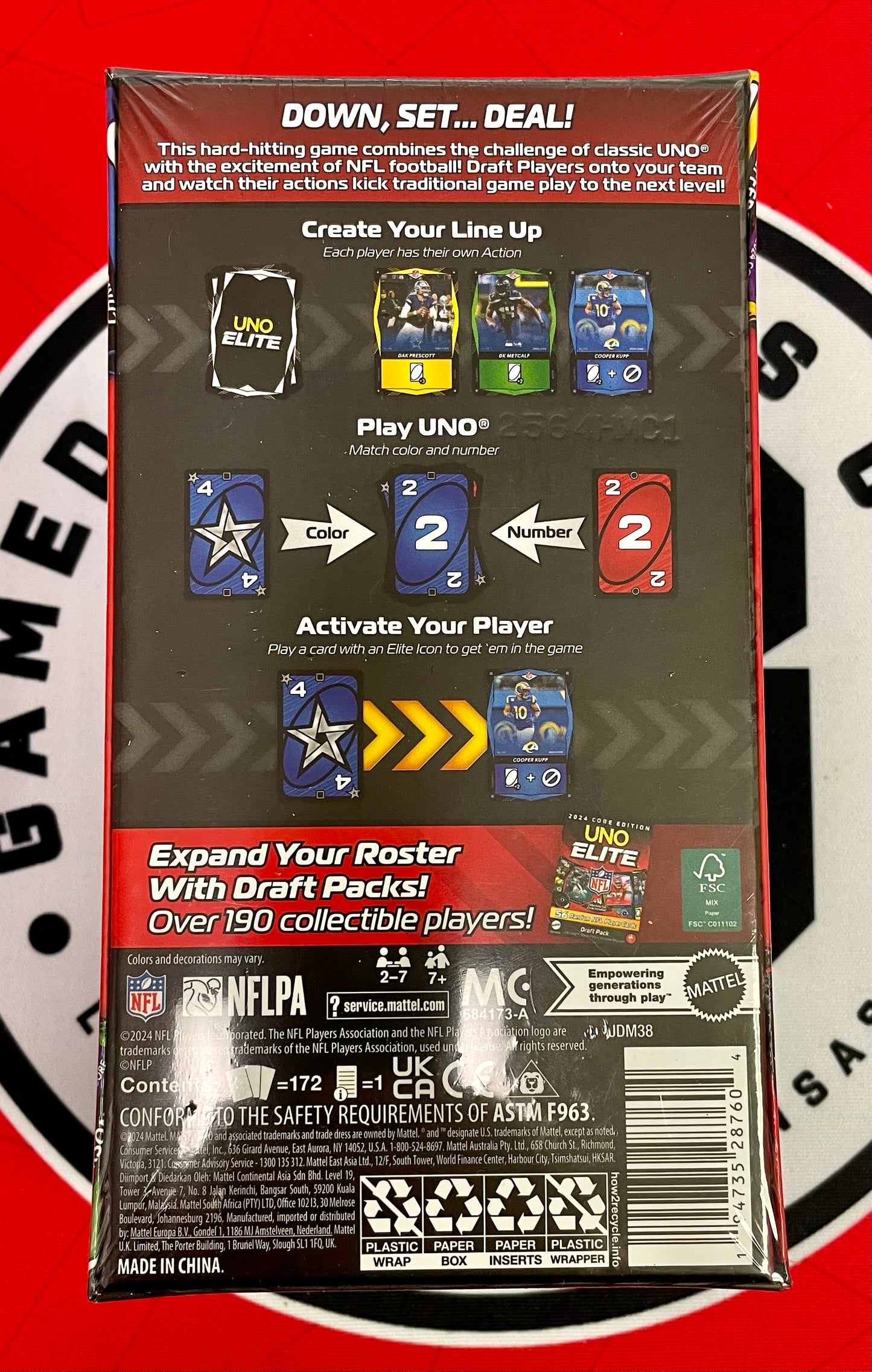 2024 UNO Elite NFL Card Game Starter (4 foil cards + 56 Player Cards)