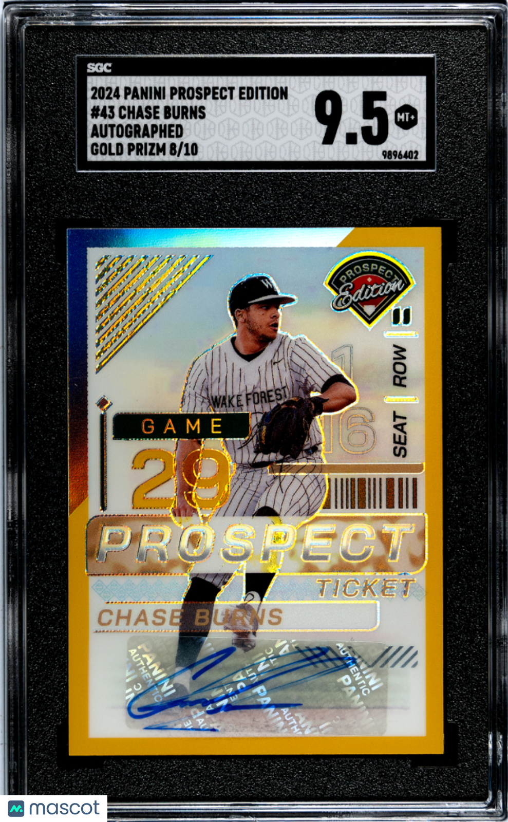 2024 Panini Prospect Edition Chase Burns #43 Autograph Gold Prizm SGC 9.5