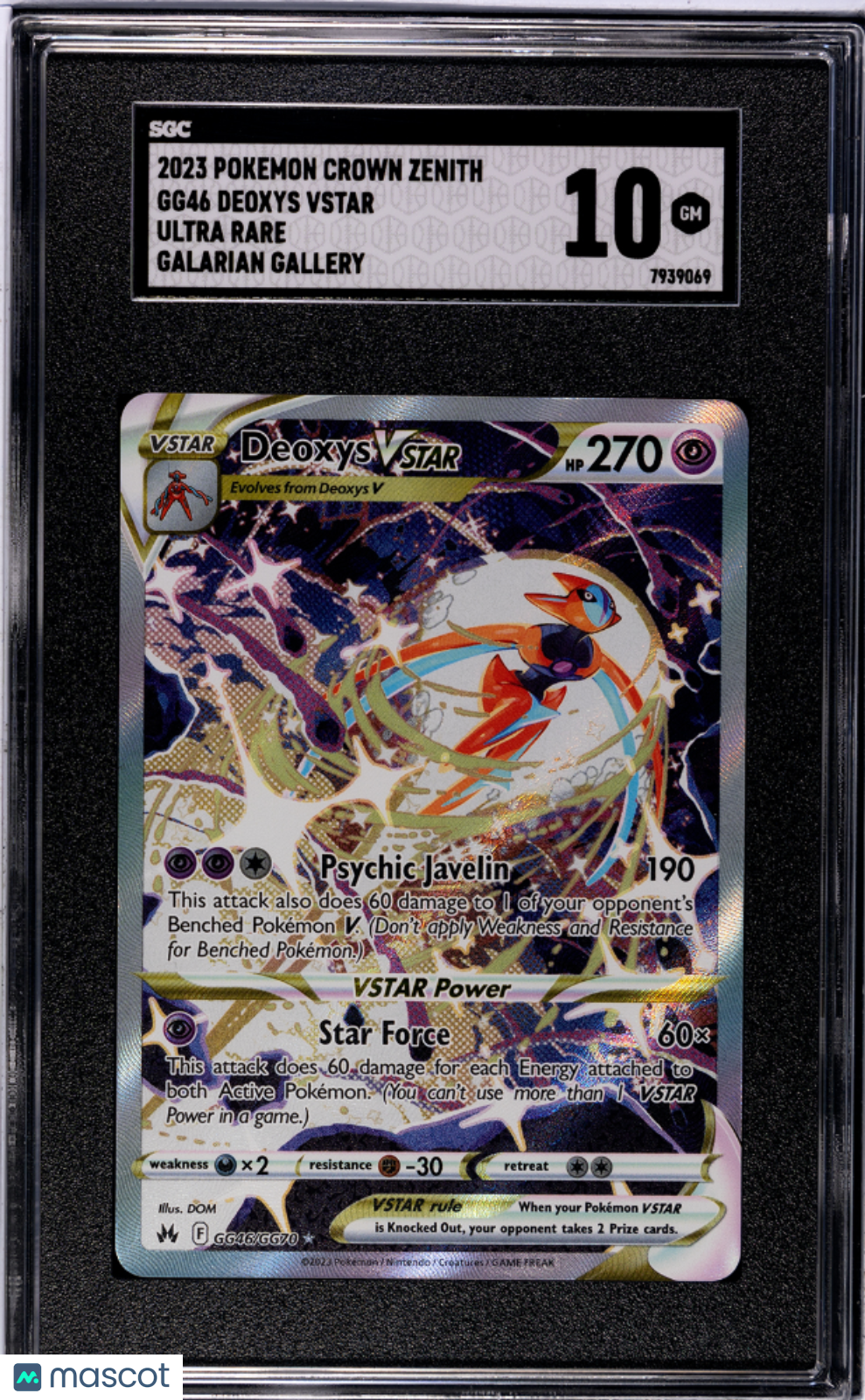 2023 Pokemon Crown Zenith Deoxys Vstar #GG46/GG70 SGC 10