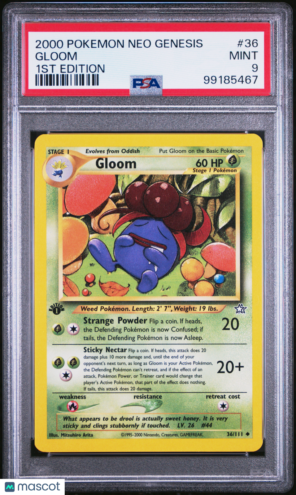 2000 Pokemon Neo Genesis 1ST Edition Gloom #36 1ST Edition PSA 9