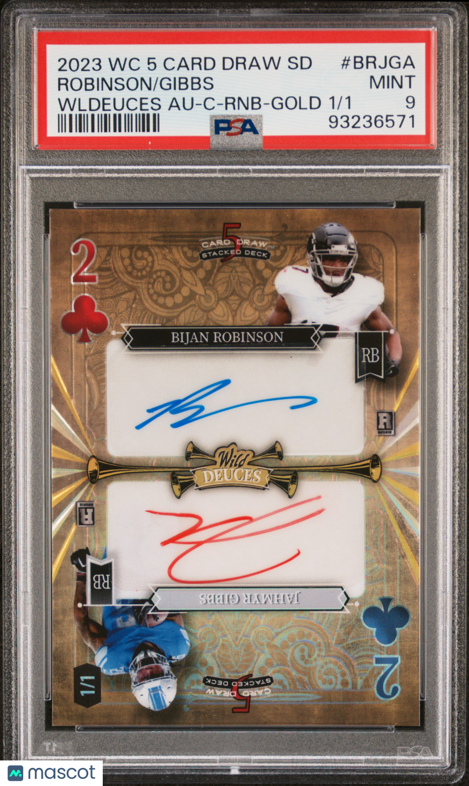 2023 WC 5 Card Draw Wild Deuces J. Gibbs/B. Robinson #BRJGA Gold 1 of 1 PSA 9