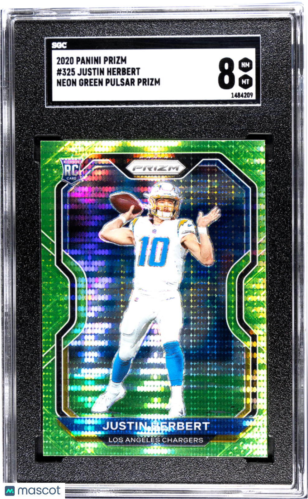 2020 Panini Prizm Justin Herbert #325 Neon Green Pulsar SGC 8