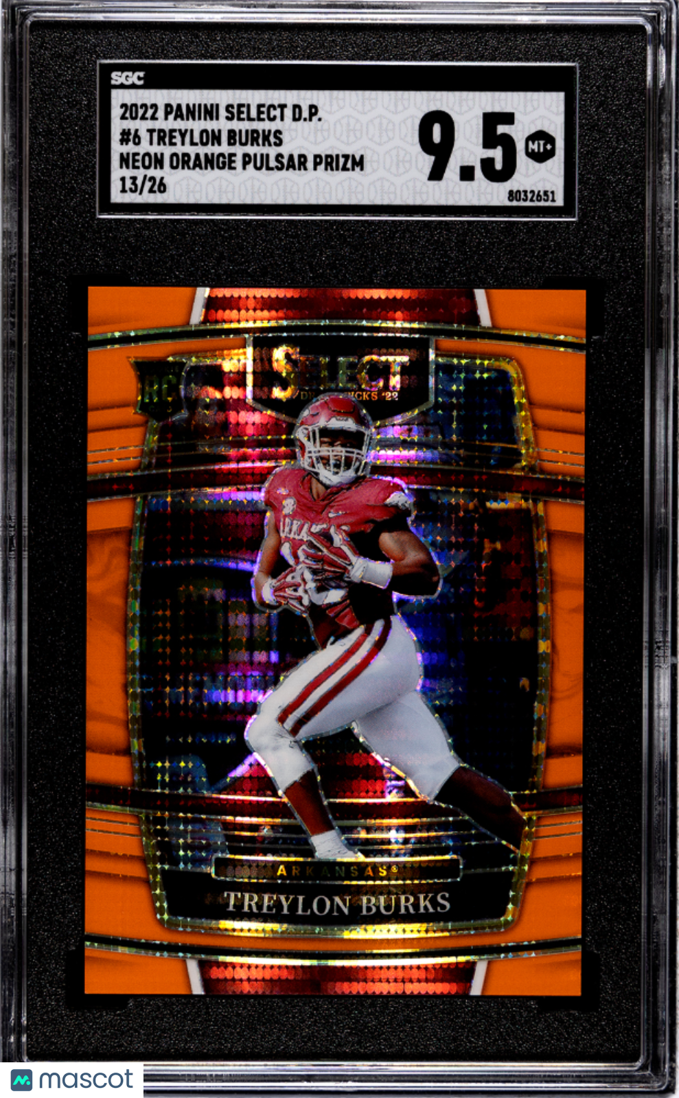 2022 Select Draft Picks Treylon Burks #6 Neon Orange Pulsar Prizm /26 SGC 9.5