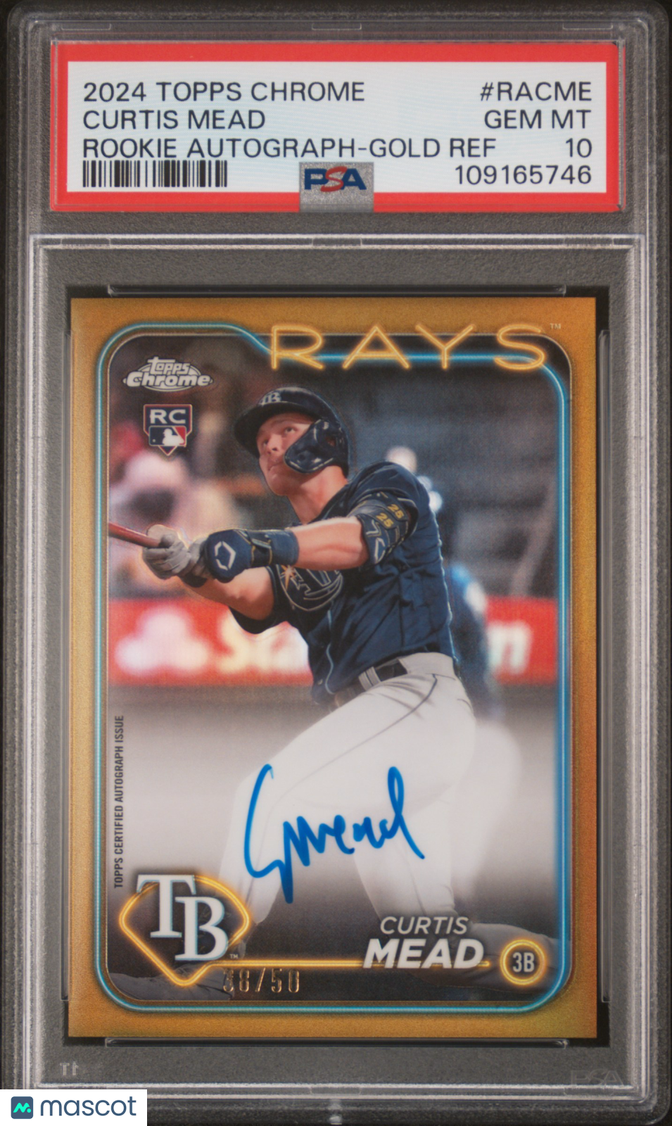2024 Topps Chrome Rookie Autographs Curtis Mead #RACME Gold Ref PSA 10