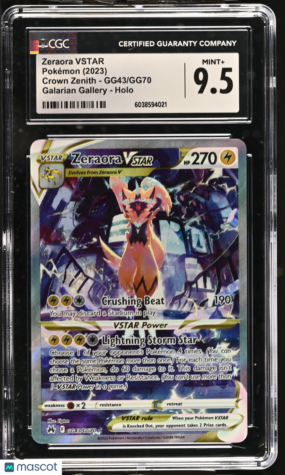 2023 Pokémon SWSH Crown Zenith Zeraora VSTAR #GG43/GG70 CGC 9.5