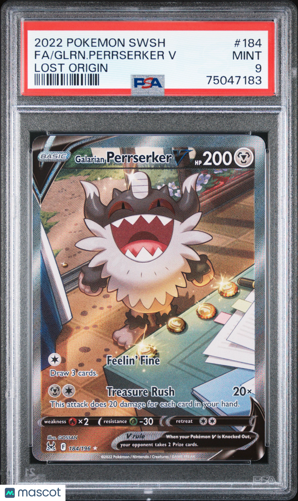 2022 Pokemon Sword & Shield Lost Origin Glrn. Perrserker V #184 PSA 9